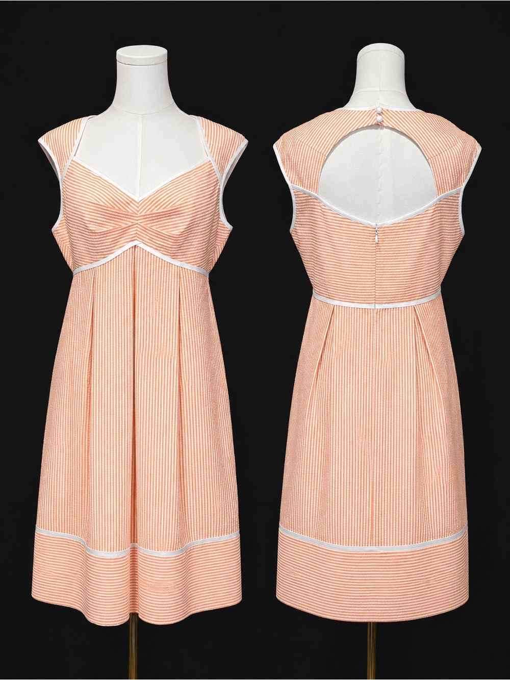 NWT London Times Peach Seersucker Open Back Midi Dress Size